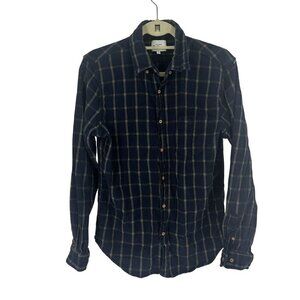 Ben Sherman Mens Navy & Beige Plaid Long Sleeve Button-Down Shirt M 100% Cotton